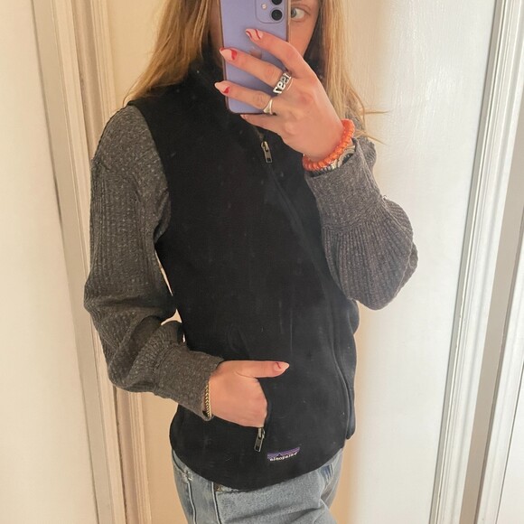 Patagonia Fleece Zip up Sweater Vest Black X-Small - Picture 2 of 7